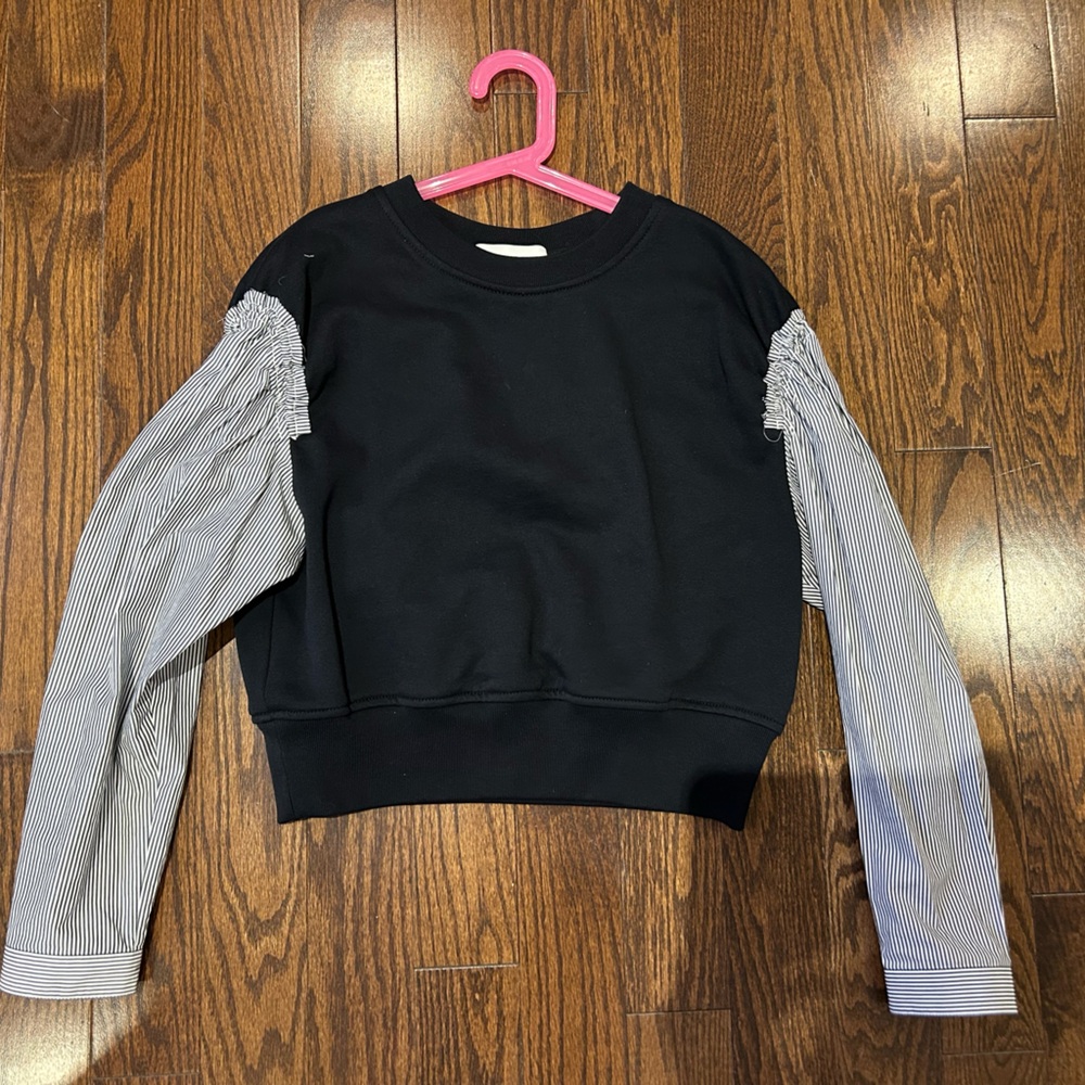 3.1 Phillip Lim Black Sweatshirt with Striped Shirt-Sleeves